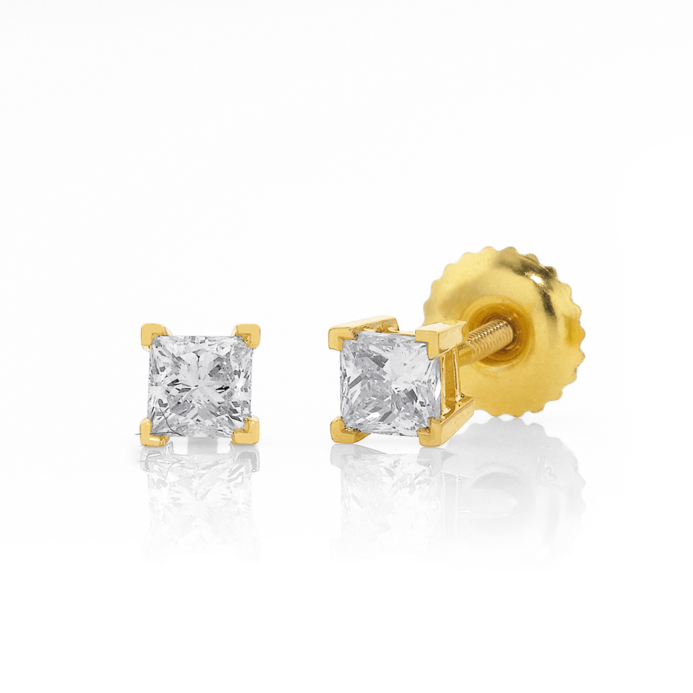 050 CT TW Canadian Certified PrincessCut Diamond Solitaire Stud  Earrings in 14K White Gold II2  Peoples Jewellers