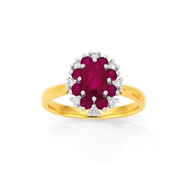 18ct Ruby & Diamond Ring Tdw=.15ct in Red | Stewart Dawsons