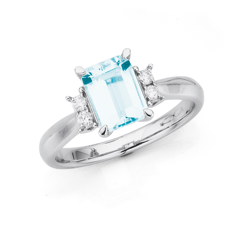 18ct White Gold Aquamarine & Diamond Ring Tdw=.10ct in Blue | Stewart  Dawsons