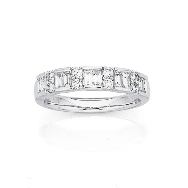 18ct White Gold Round and Baguette Diamond Band