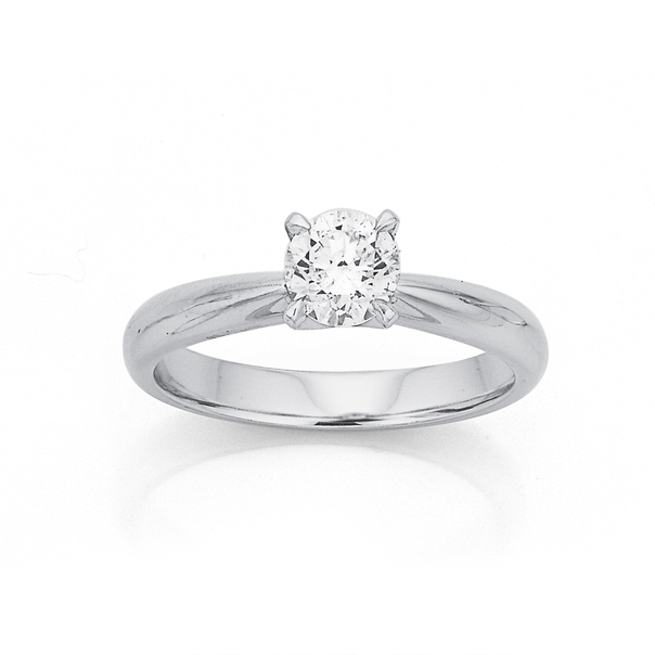 18ct, White Gold Round Cut Solitaire .70ct