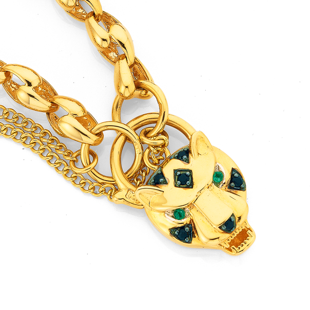9ct 19cm Emerald & Sapphire Padlock Bracelet
