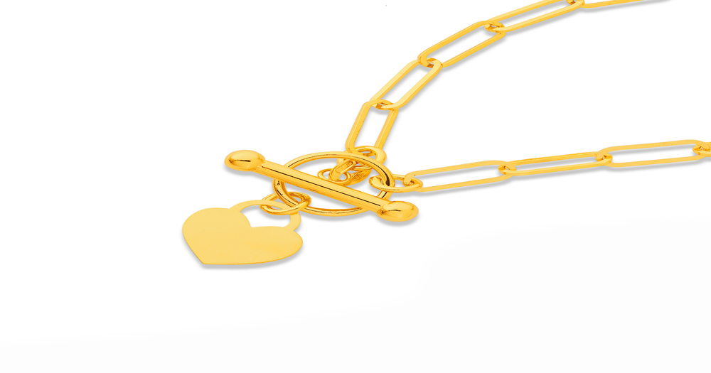 9ct, 19cm Paperclip Bracelet With Heart Fob Stewart Dawsons