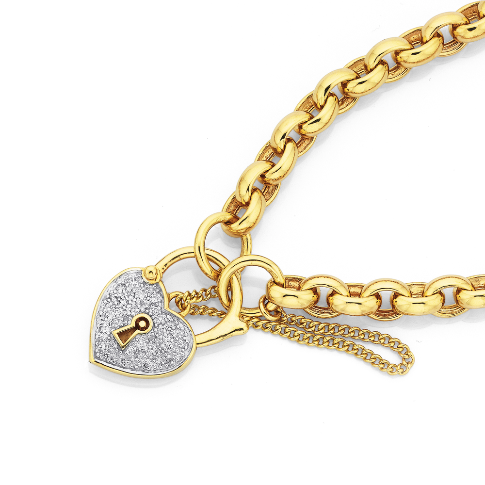9ct, 19cm Belcher Bracelet With Diamond Padlock | Pascoes