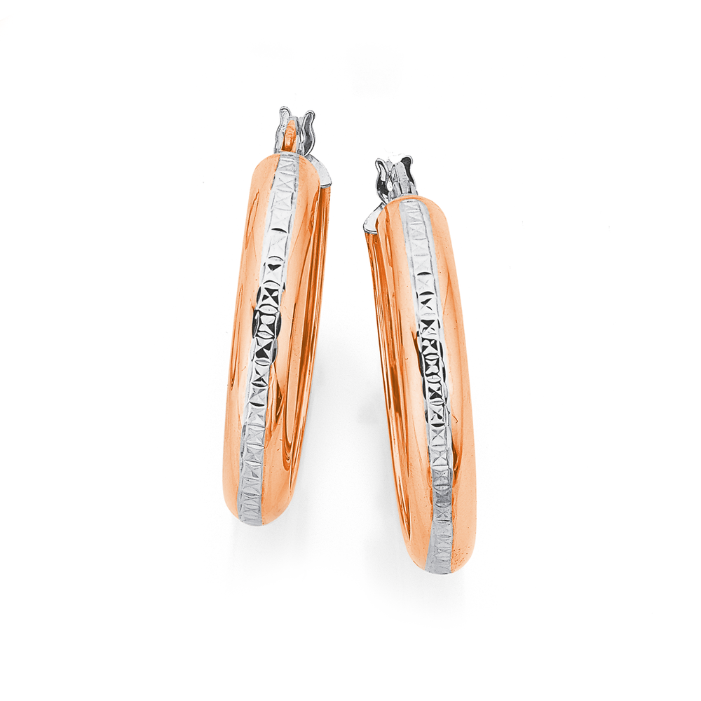 9ct, 24mm Two Tone Diamond Cut Earrings Stewart Dawsons