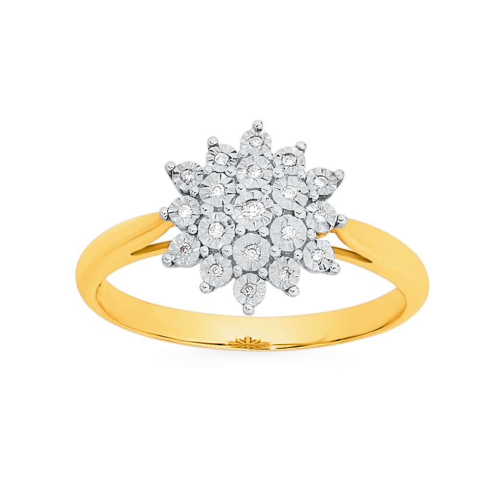 1.50ct TW Diamond Cluster Halo Engagement Ring in 9ct Yellow and White Gold