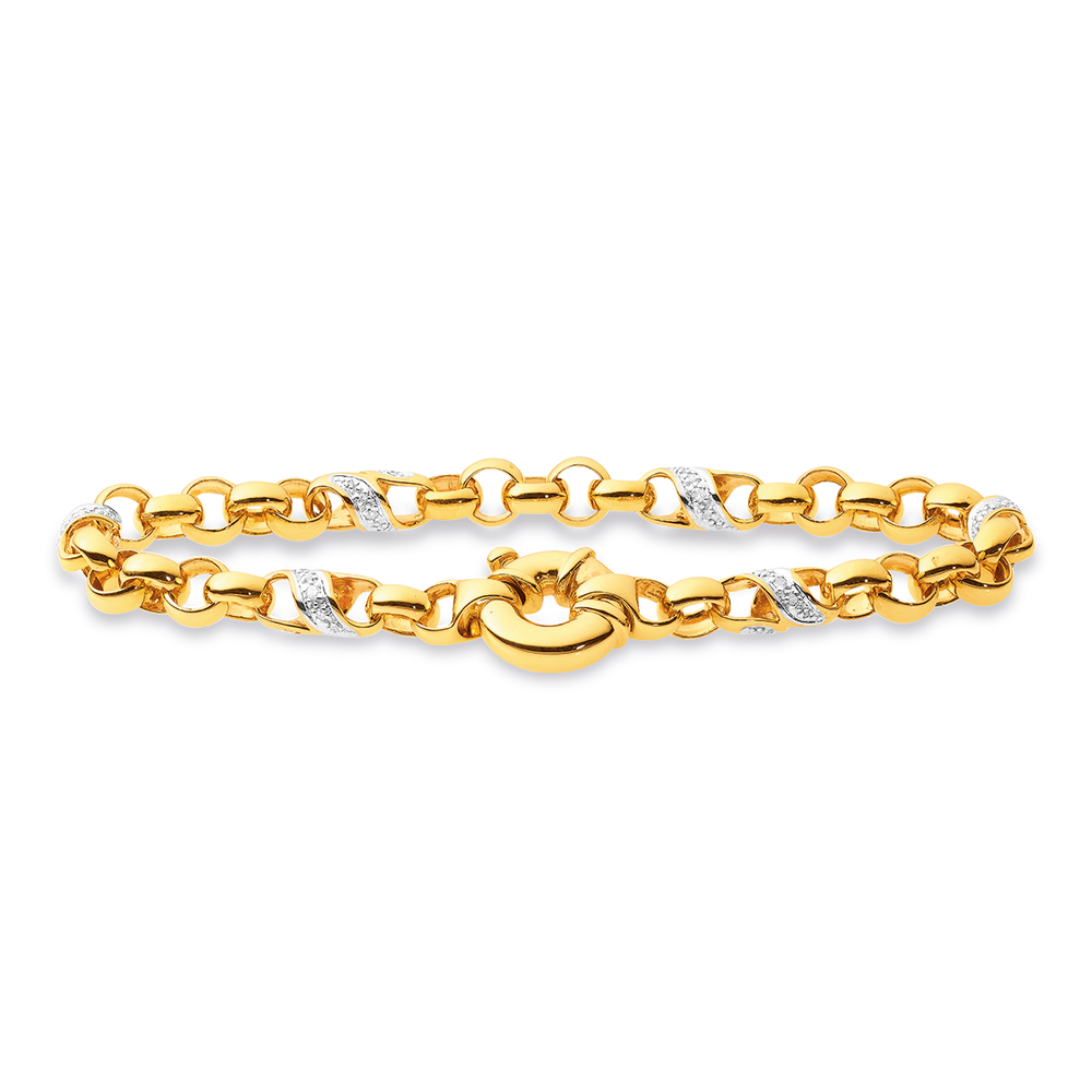 9ct Yellow Gold Patterned and Plain Belcher Bracelet 8.5