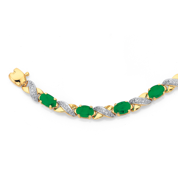 9ct Emerald & Diamond Bracelet TDW=.16ct