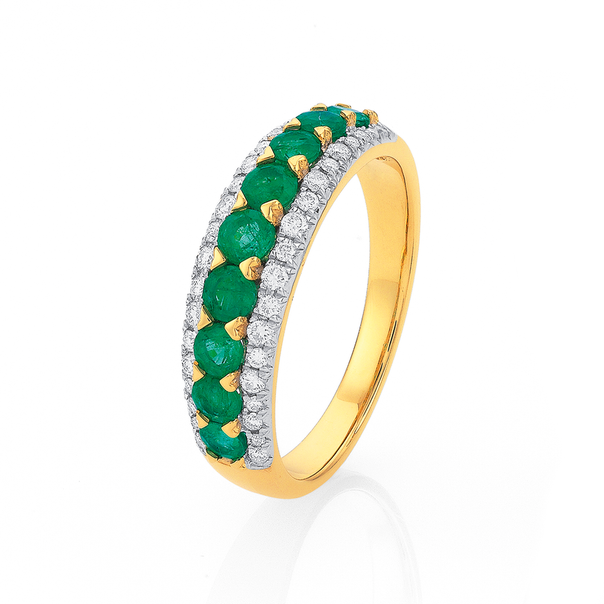 9ct Emerald & Diamond Ring TDW=.25ct