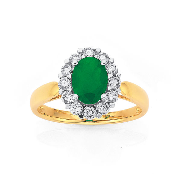 9ct Emerald & Diamond Ring TDW=.50ct