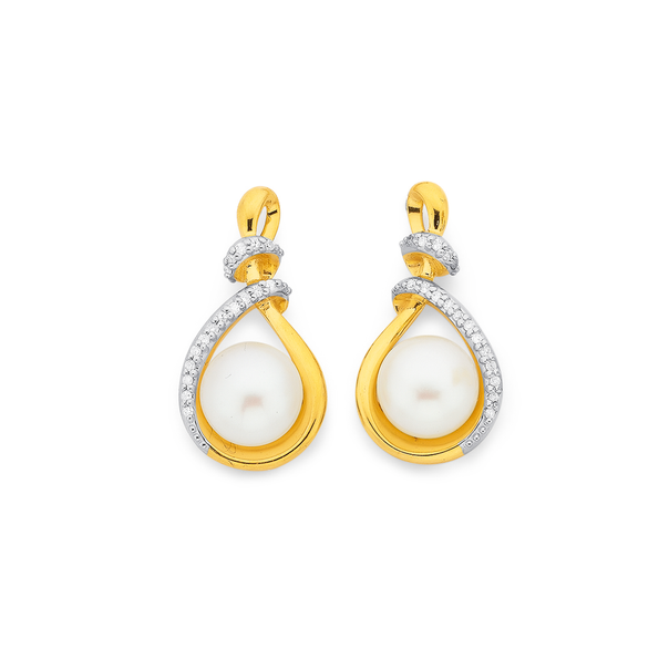 9ct Freshwater  Pearl and Diamond Earrings