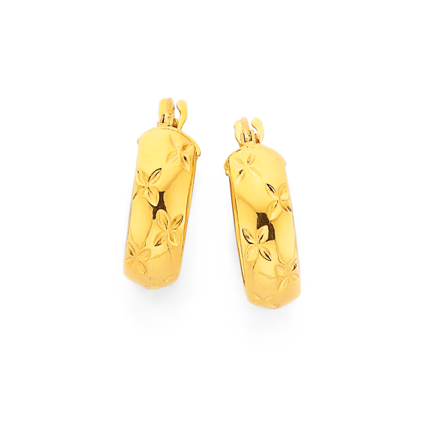 9ct Gold 5x10mm Diamond-cut Hoop Earrings