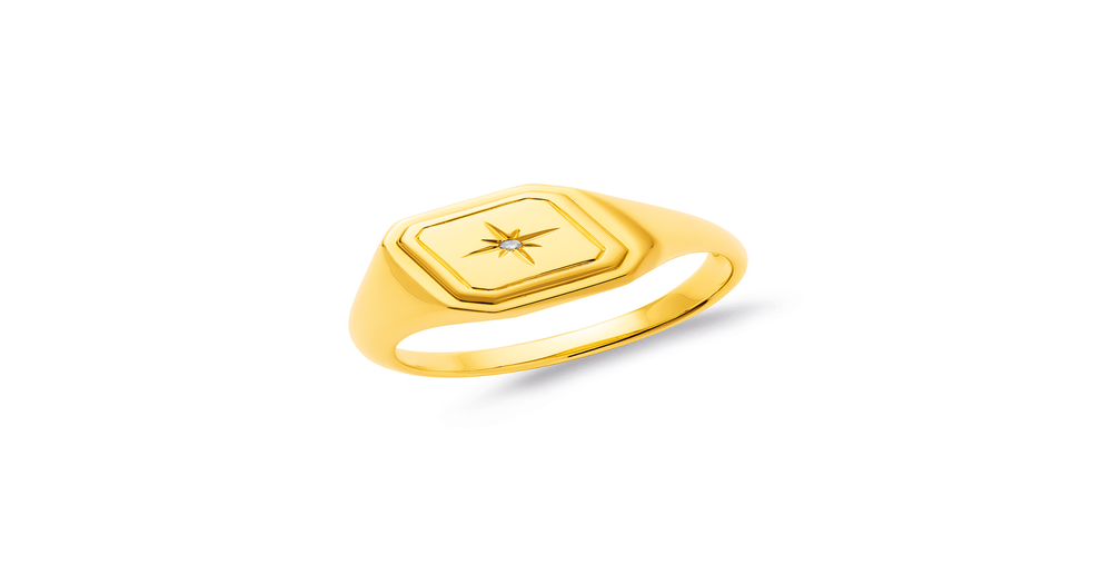 9ct Gold, Diamond Star Square Signet Ring | Stewart Dawsons