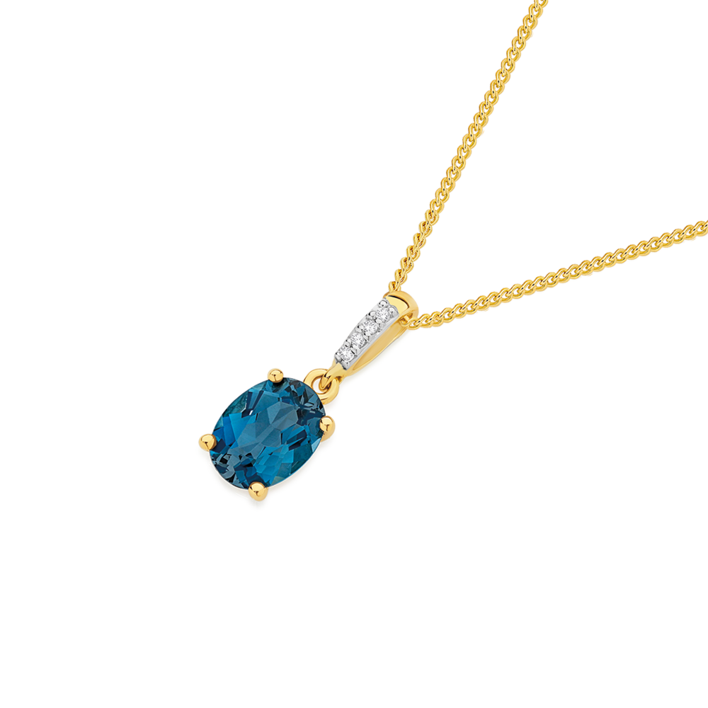 9ct Gold London Blue Topaz Diamond Pendant in Blue Stewart Dawsons