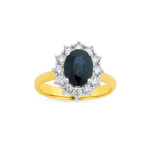 9ct Natural Sapphire & Diamond Ring TDW=.75ct