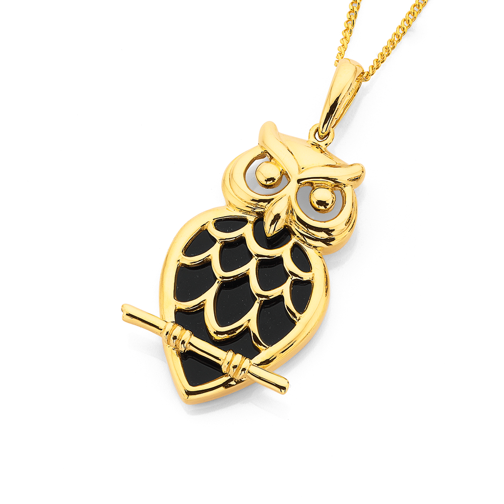 9ct Onyx Owl Pendant | Pendants 