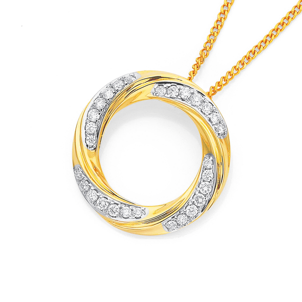 9ct Open Circle Diamond Set Twist Pendant