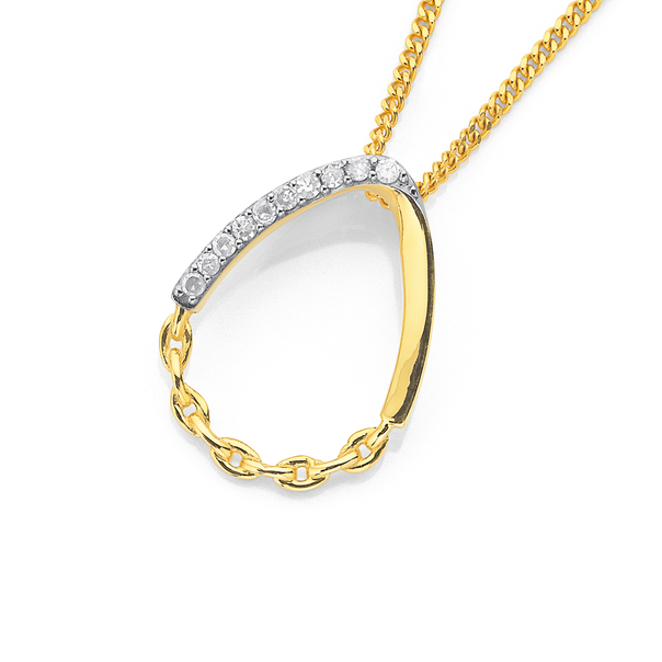 9ct Open Teardrop With Diamond and Chain Texture Pendant