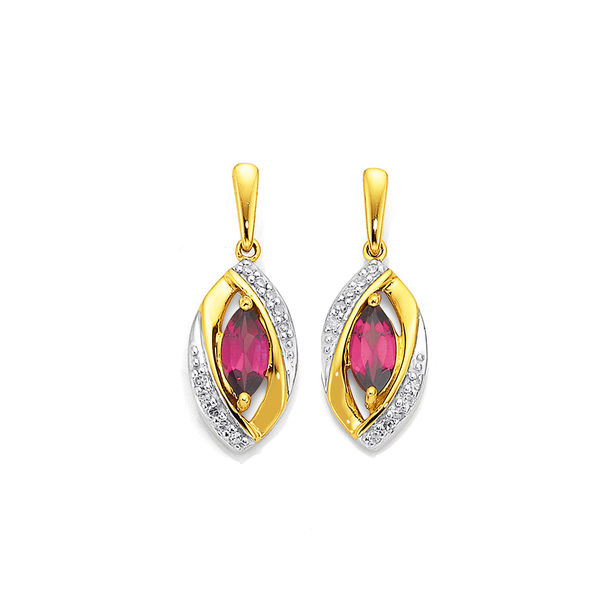 9ct Rhodolite Garnet & Diamond Earrings