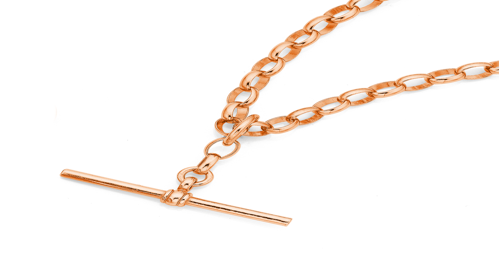 9ct Rose Gold, 55cm Belcher Chain With T-bar Fob Stewart Dawsons