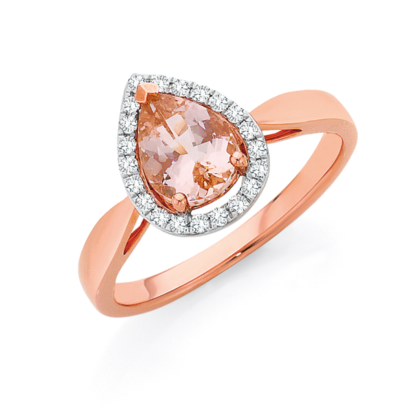 9ct Rose Gold, Morganite Diamond Ring