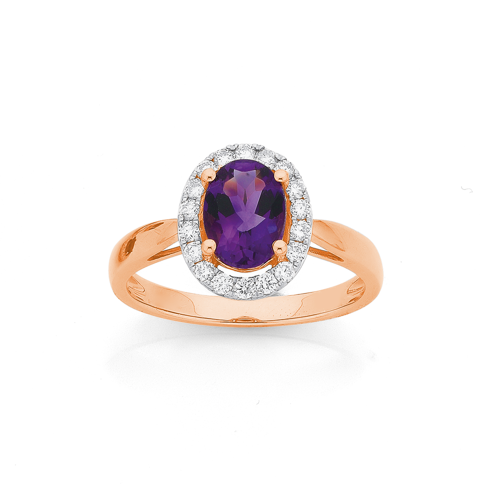 Amethyst and Diamond Accent Ring in 10K Rose Gold