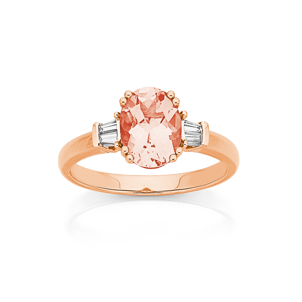 9ct Rose Gold Oval Morganite and Diamond Ring