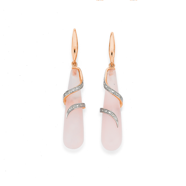 9ct Rose Quartz & Diamond Swirl Earrings