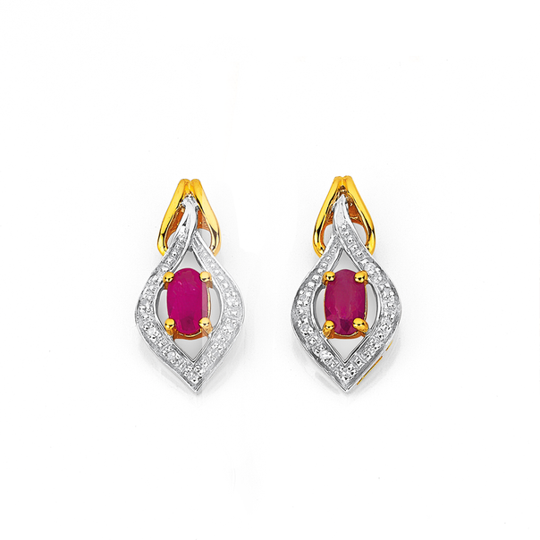 9ct Ruby and Diamond Fancy Stud Earrings