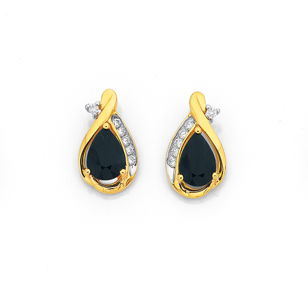 9ct Sapphire and Diamond Twist Earrings