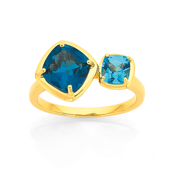 9ct Swiss Blue Topaz and London Blue Topaz Claw Set Ring