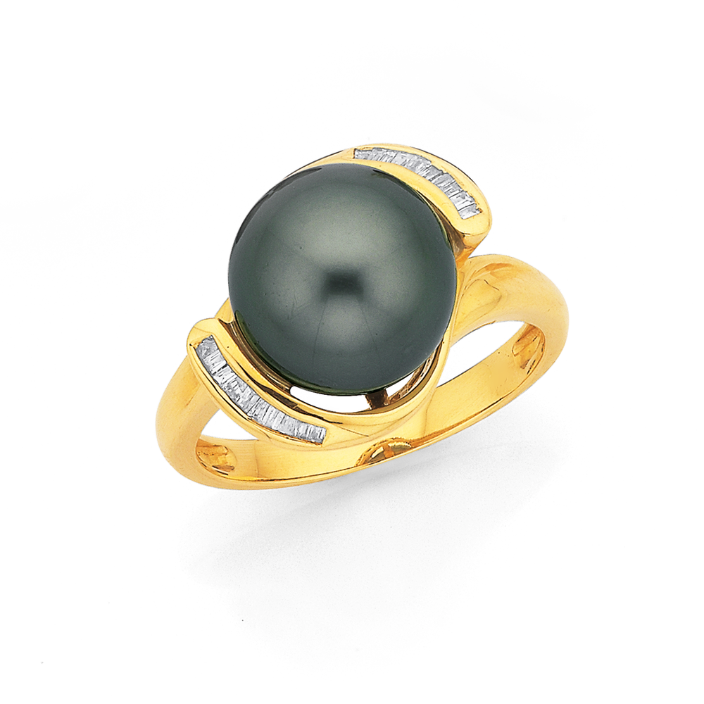 Tahitian Pearl & Diamond Curve Ring FA059 - Avedis Jewellery