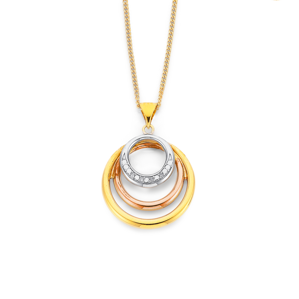 9ct Tri Tone Diamond Circles Pendant 