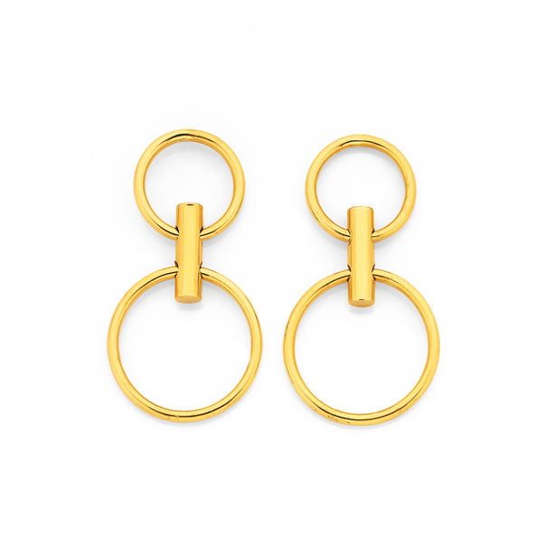 9ct Two Circle and Bar Drop Earrings