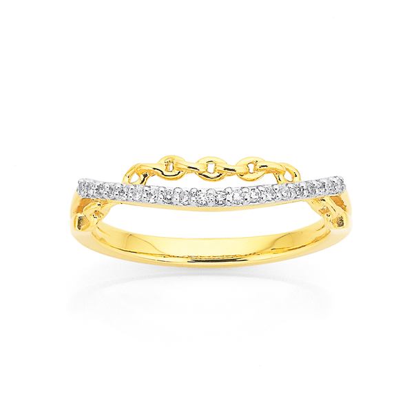 9ct Two Row Diamond and Chain Ring