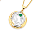 9ct Two Tone Circle with Pear Emerald and Diamond Pendant