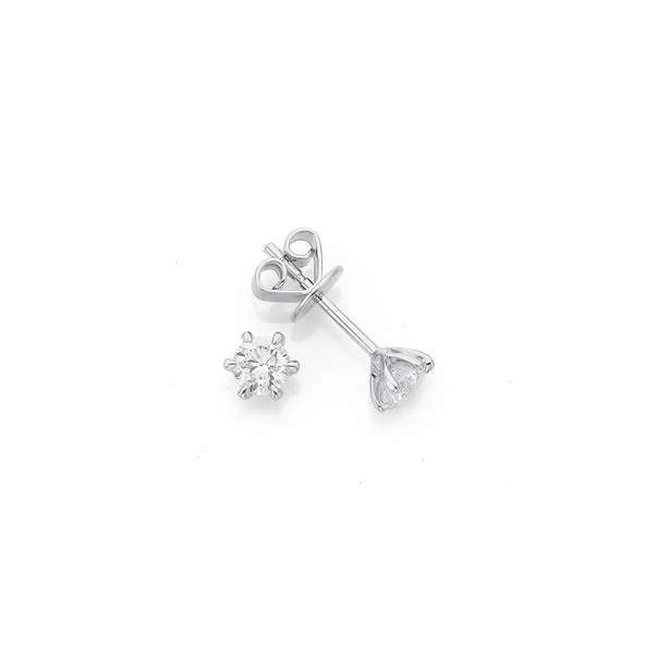 9ct White Gold 6 Claw Diamond Solitaire Studs 2=.50ct