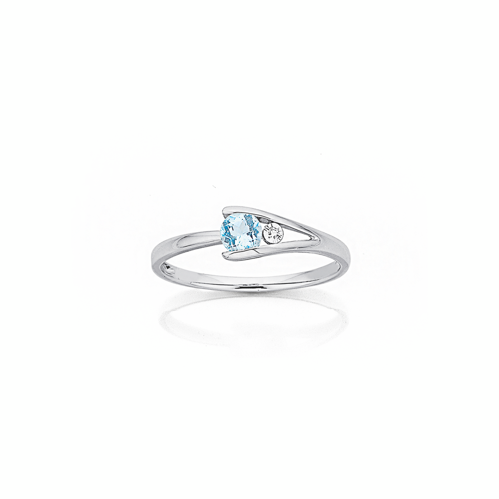 9ct White Gold, Aquamarine And Diamond Ring in Blue Stewart Dawsons