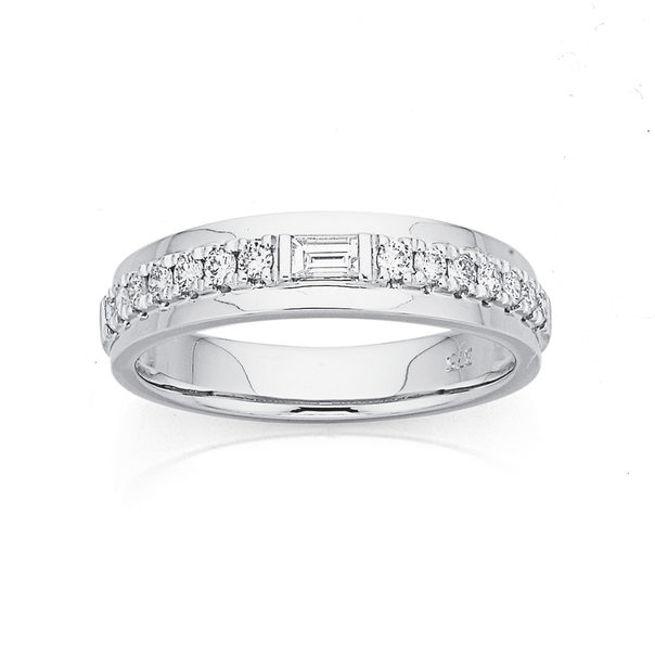 9ct White Gold Baguette and Round Diamond Band