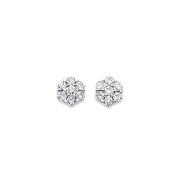 9ct White Gold Cluster Diamond Earrings