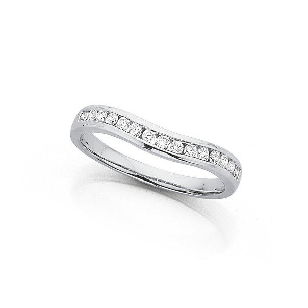 9ct White Gold Curved Diamond Ring