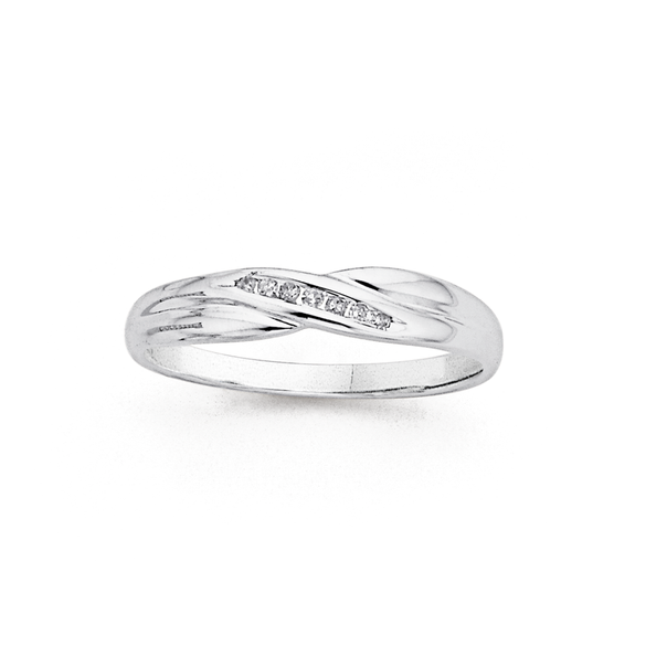 9ct White Gold Diamond Channel Set Crossover Ring
