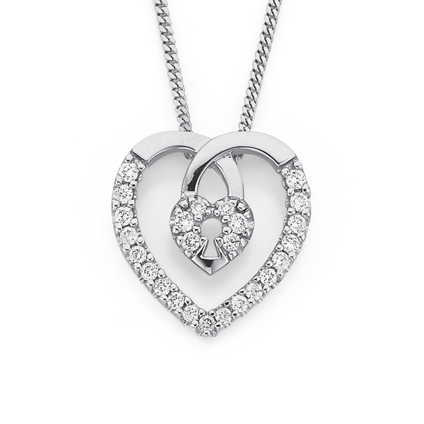9ct White Gold Diamond Heart Pendant Total Diamond Weight=.20ct