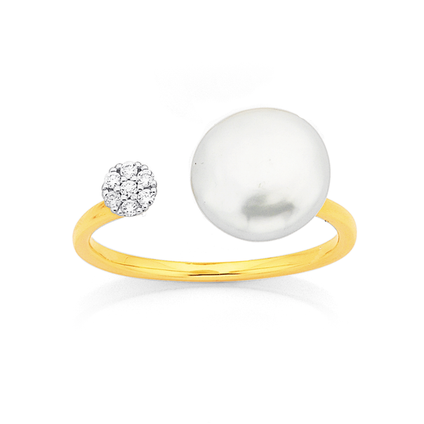 9ct White Gold Freshwater Pearl & Diamond Ring