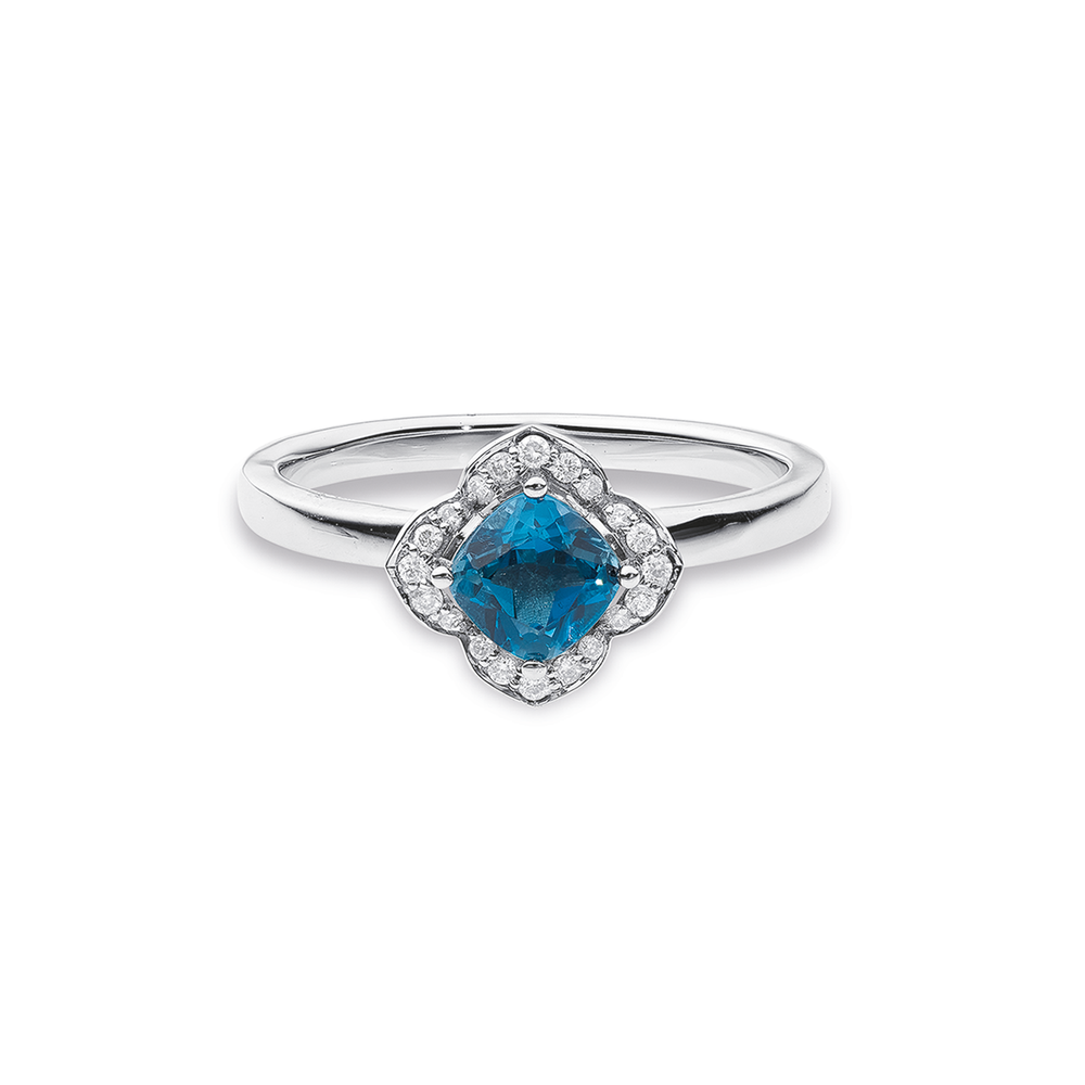 9ct White Gold, London Blue Topaz Diamond Ring in Blue Stewart