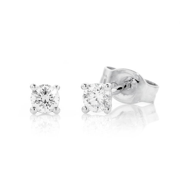 9ct White Gold Studs Total Diamond Weight=.20ct