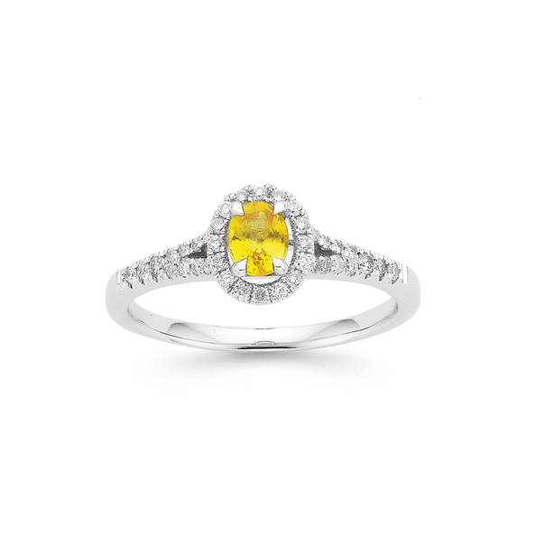 9ct White Gold Yellow Sapphire and Diamond Ring TDW=.25ct
