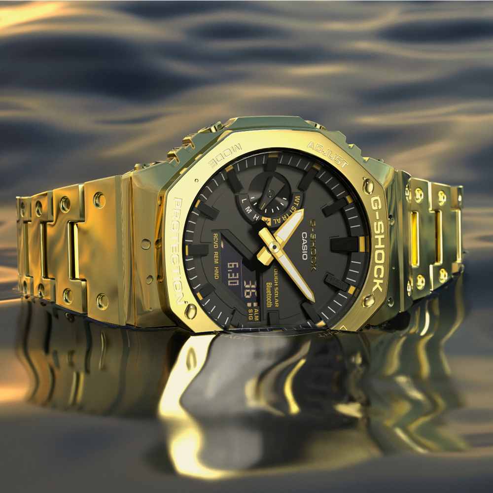 G-shock Full-metal Gold Tone Solar Watch Gmb2100gd-9a in Gold