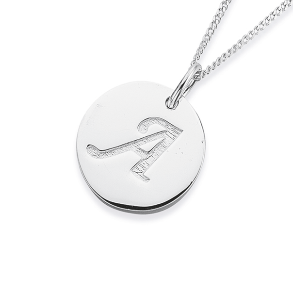 Initial A Letter Pendant in Sterling Silver