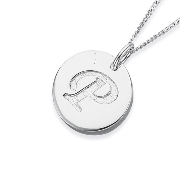 Initial P Letter Pendant in Sterling Silver